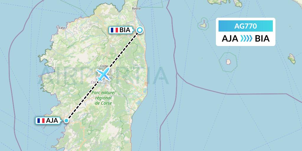 AG770 Aruba Airlines Flight Map: Ajaccio to Bastia