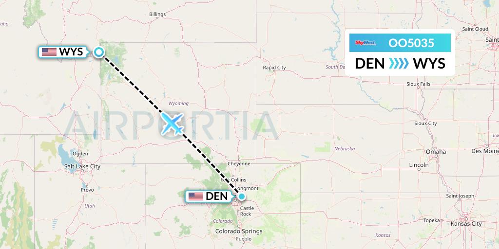 OO5035 SkyWest Airlines Flight Map: Denver to West Yellowstone
