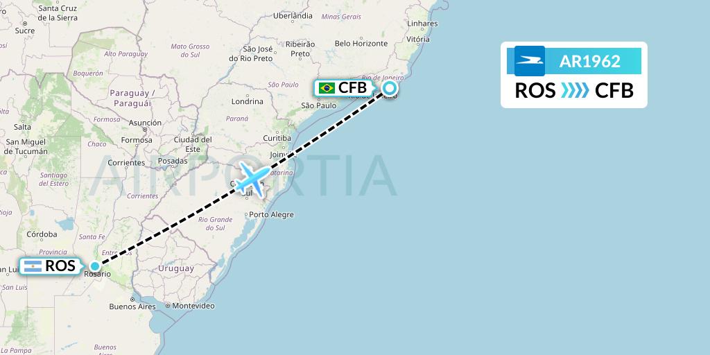 AR1962 Aerolineas Argentinas Flight Map: Rosario to Cabo Frio