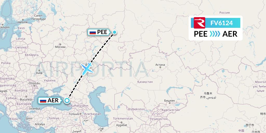 FV6124 Rossiya Flight Map: Perm to Sochi
