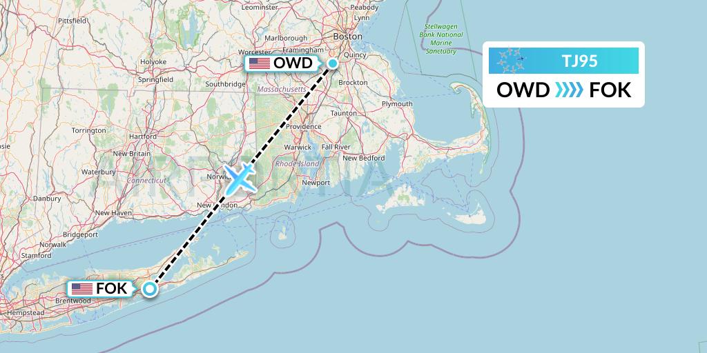 TJ95 Tradewind Aviation Flight Map: Norwood to Westhampton Beach