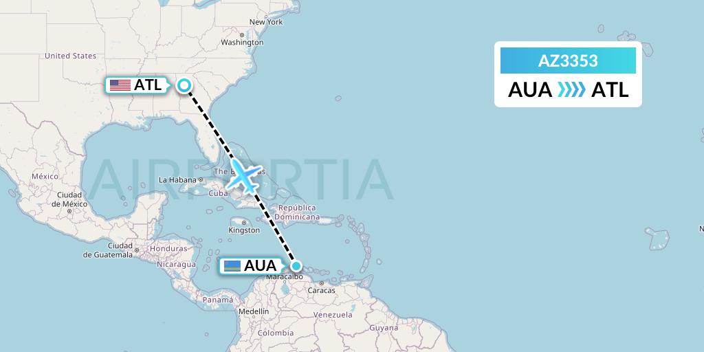 AZ3353 ITA Airways Flight Map: Oranjestad to Atlanta