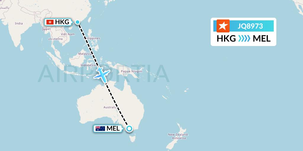 JQ8973 Jetstar Airways Flight Map: Hong Kong to Melbourne