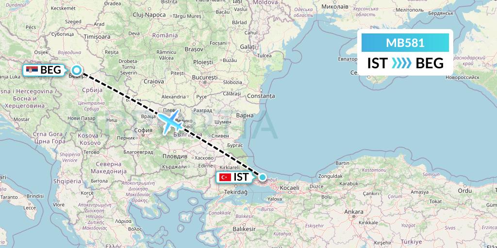 MB581 MNG Airlines Flight Map: Istanbul to Belgrade