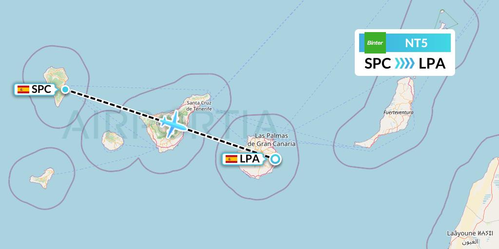 NT5 Binter Canarias Flight Map: La Palma to Las Palmas