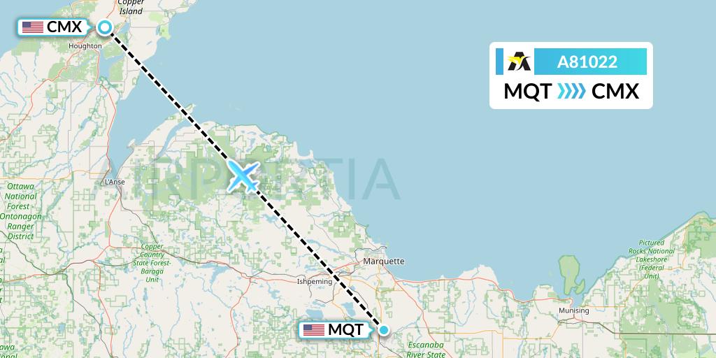 A81022 Aerolink Uganda Flight Map: Marquette to Hancock