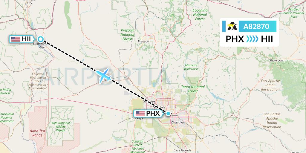 A82870 Aerolink Uganda Flight Map: Phoenix to Lake Havasu City