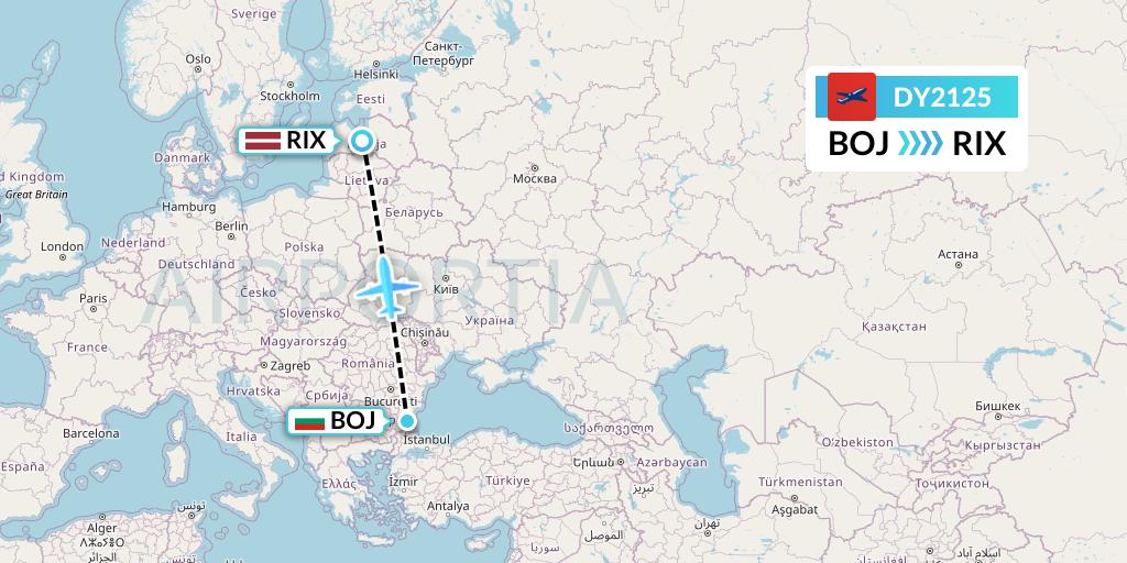 DY2125 Norwegian Flight Map: Burgas to Riga