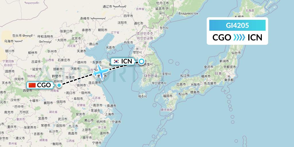 GI4205 Germania Express Flight Map: Zhengzhou to Seoul