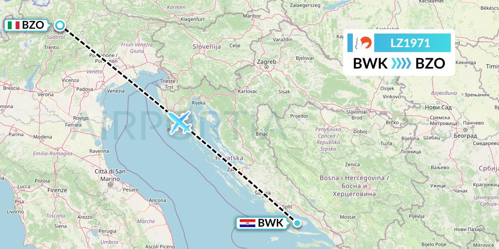 LZ1971 Air Link Flight Map: Bol to Bolzano
