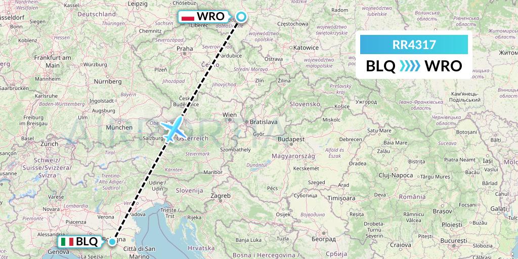 RR4317 Royal Air Force Flight Map: Bologna to Wroclaw