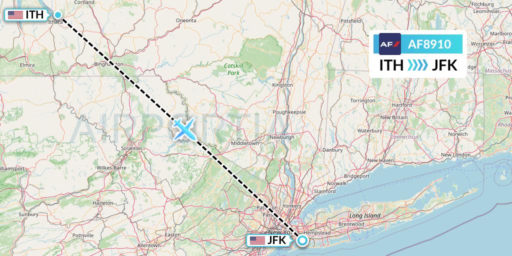 AF8910 Air France Flight Map: Ithaca to New York