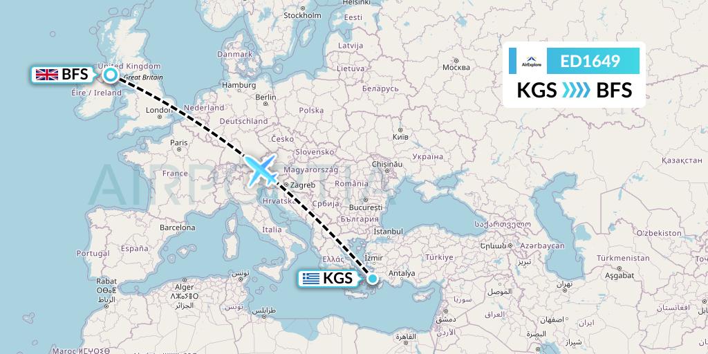 ED1649 AirExplore Flight Map: Kos to Belfast