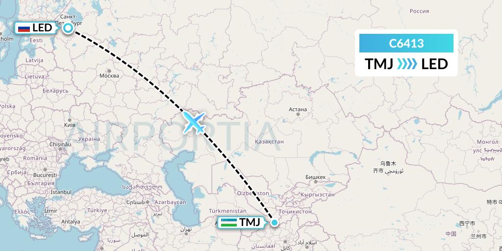 C6413 Capitol Air Express Flight Map: Termez to St. Petersburg