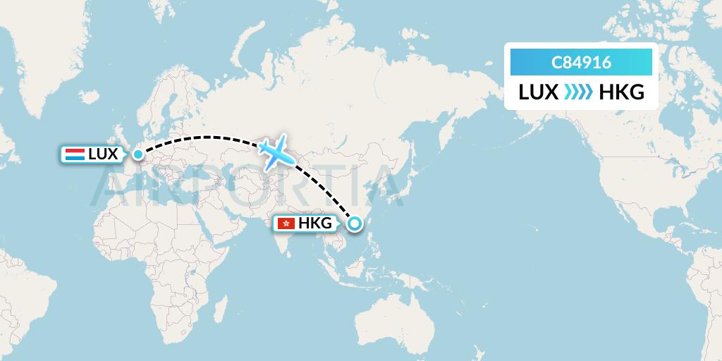 C84916 Cronos Airlines Flight Map: Luxembourg to Hong Kong