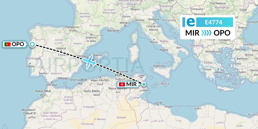 E4774 Estelar Latinoamerica C.A. Flight Map: Monastir to Porto