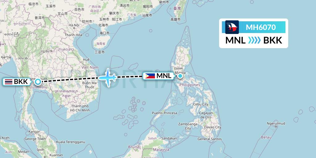 MH6070 Malaysia Airlines Flight Map: Manila to Bangkok