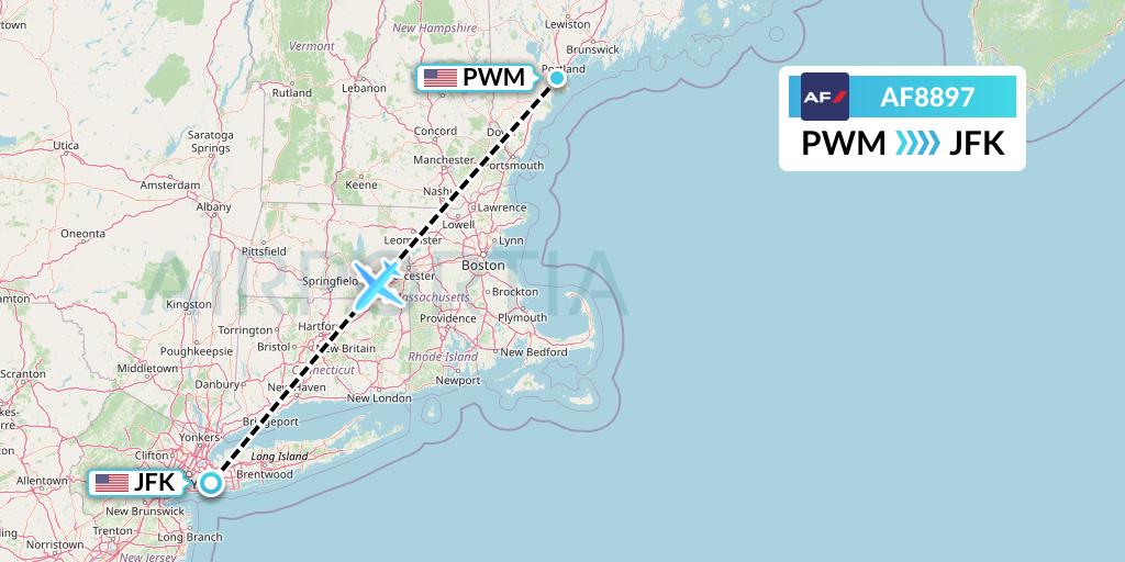 AF8897 Air France Flight Map: Portland to New York