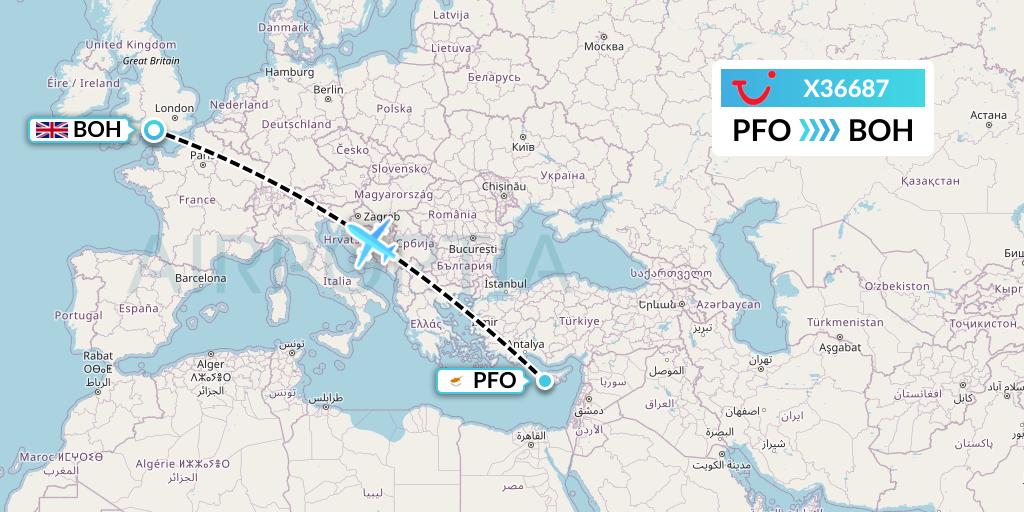 X36687 TUI fly Germany Flight Map: Pafos to Bournemouth