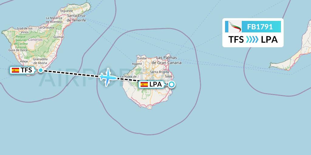 FB1791 Bulgaria Air Flight Map: Tenerife to Las Palmas