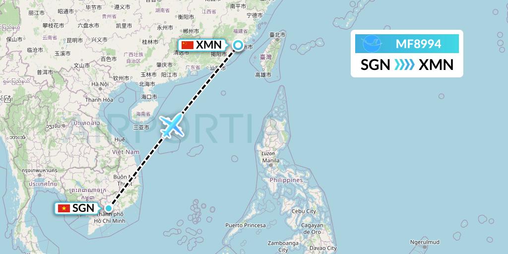 MF8994 Xiamen Airlines Flight Map: Ho Chi Minh City to Xiamen