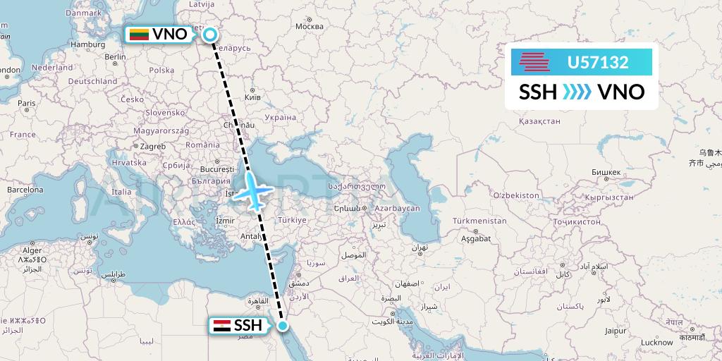 U57132 Karinou Airlines Flight Map: Sharm el-Sheikh to Vilnius