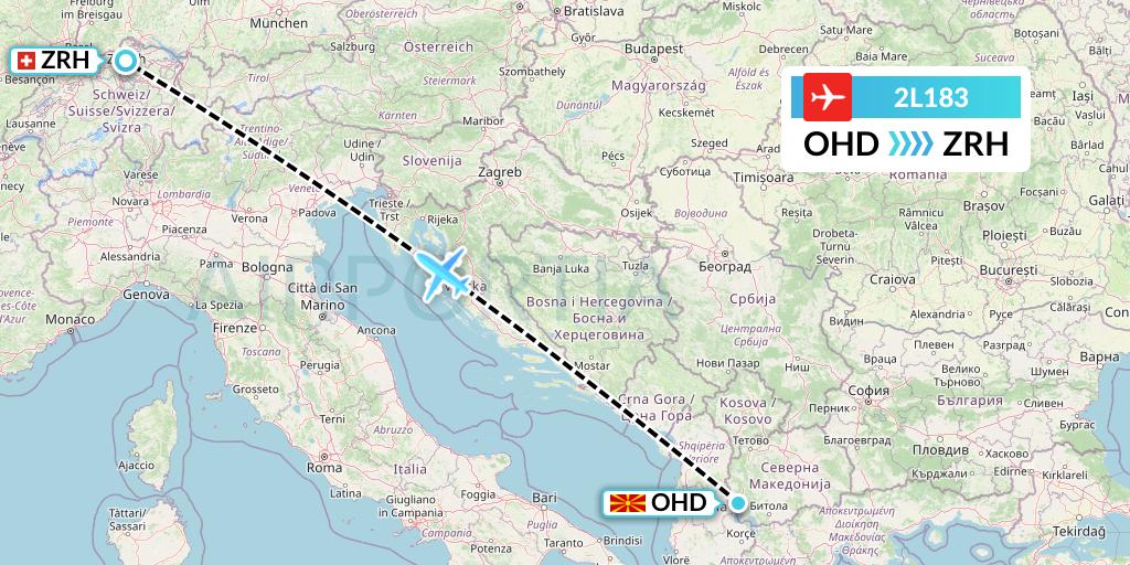 2L183 Helvetic Airways Flight Map: Ohrid to Zurich