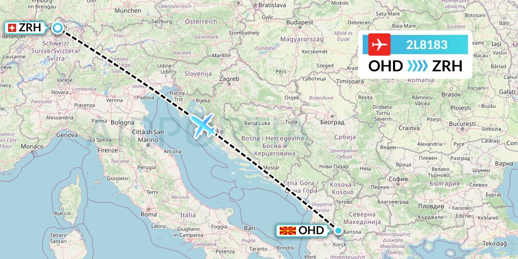 2L8183 Helvetic Airways Flight Map: Ohrid to Zurich