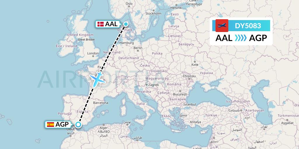 DY5083 Norwegian Flight Map: Aalborg to Malaga