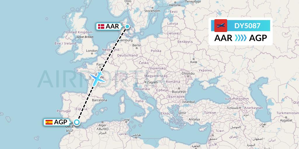 DY5087 Norwegian Flight Map: Aarhus to Malaga