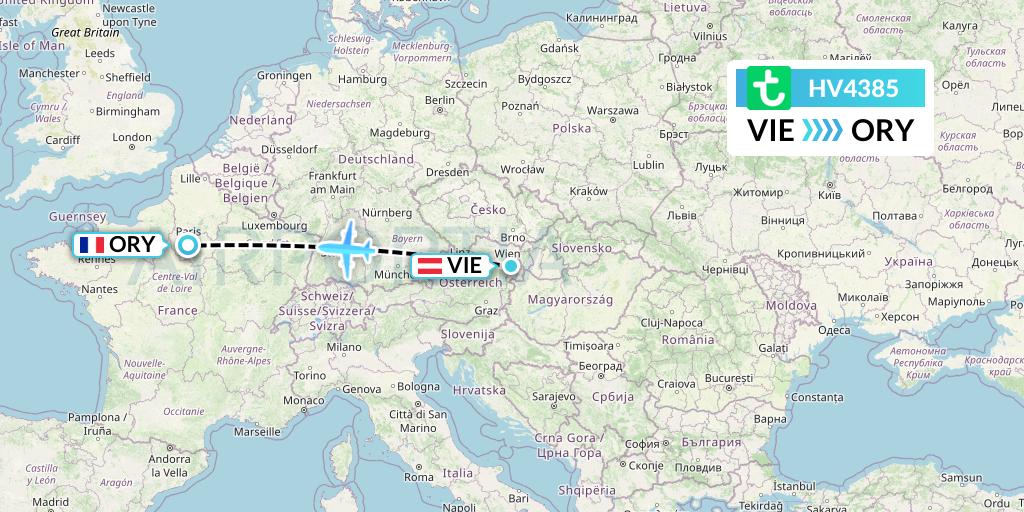 HV4385 Transavia Flight Map: Vienna to Paris