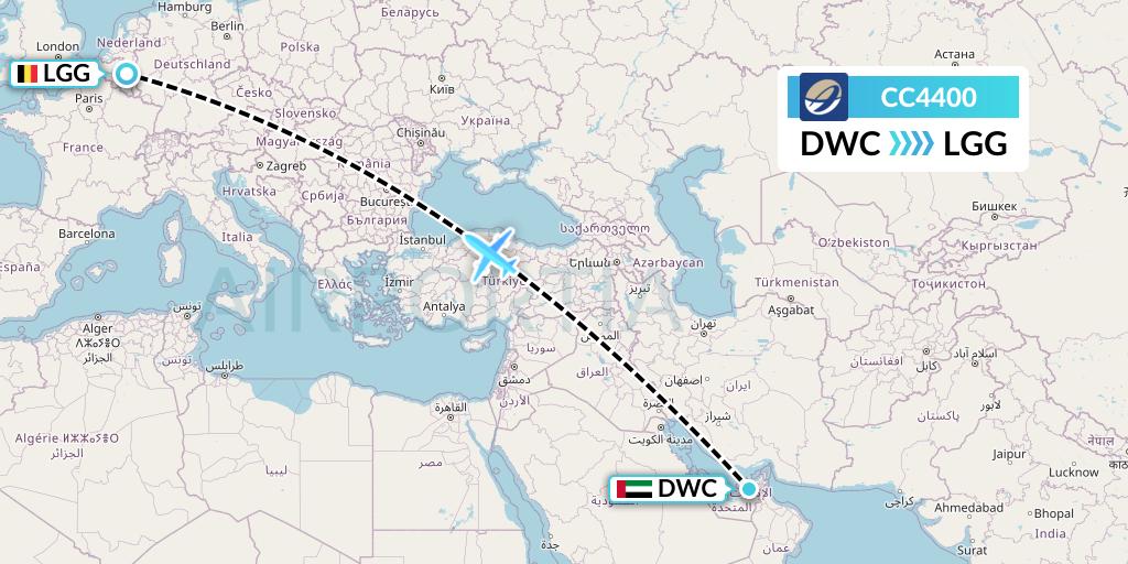 CC4400 CM Airlines Flight Map: Dubai to Liege