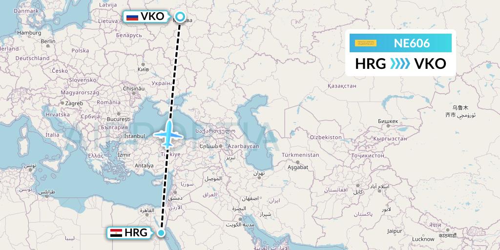 NE606 Nesma Airlines Flight Map: Hurghada to Moscow
