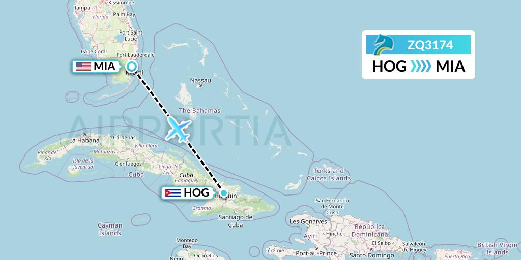 ZQ3174 Azman Air Flight Map: Holguin to Miami