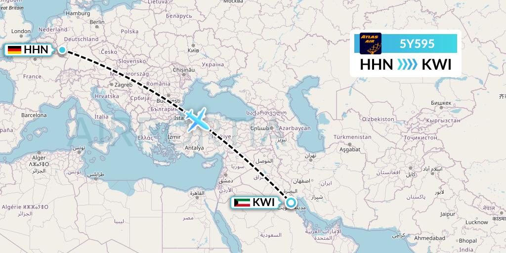5Y595 Atlas Air Flight Map: Hahn to Kuwait City