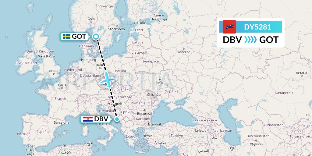 DY5281 Norwegian Flight Map: Dubrovnik to Gothenburg