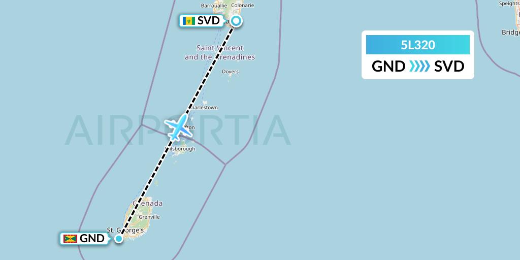 5L320 Fly Salone Airlines Limited Flight Map: Point Salines to Kingstown