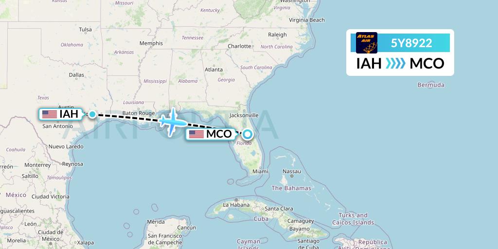 5Y8922 Atlas Air Flight Map: Houston to Orlando