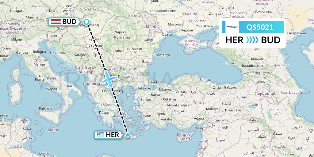 QS5021 Smartwings Flight Map: Heraklion to Budapest