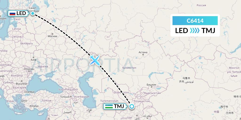 C6414 Capitol Air Express Flight Map: St. Petersburg to Termez