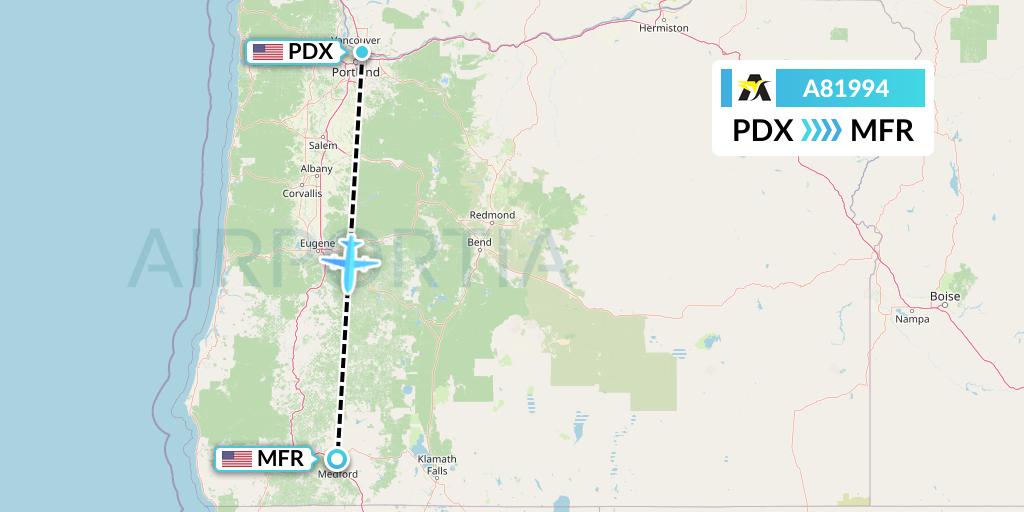 A81994 Aerolink Uganda Flight Map: Portland to Medford