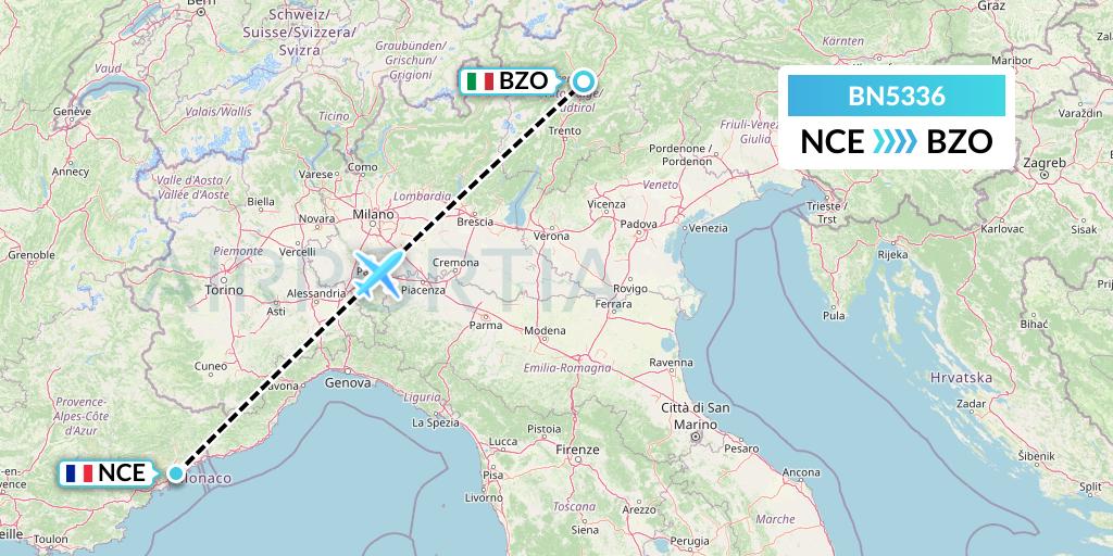 BN5336 Forward Air International Airlines Flight Map: Nice to Bolzano