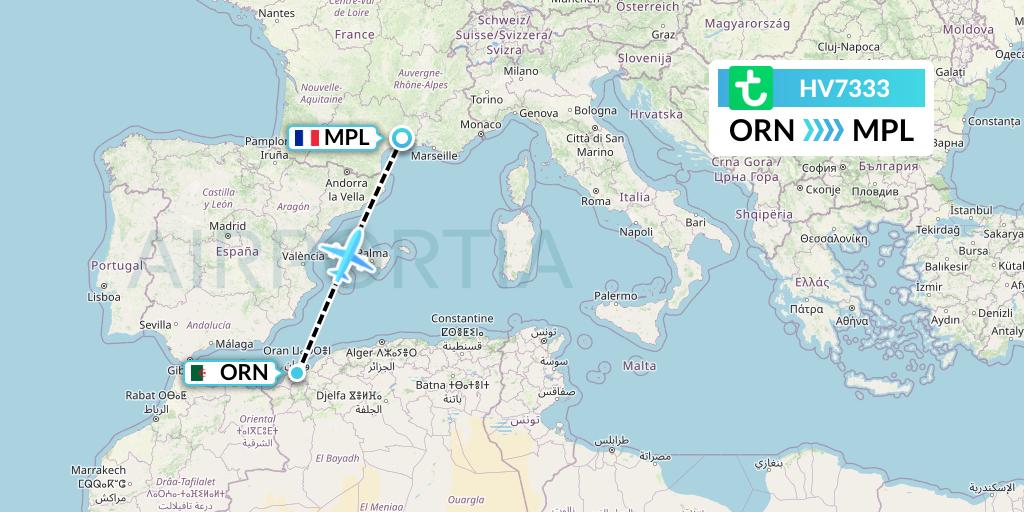 HV7333 Transavia Flight Map: Oran to Montpellier