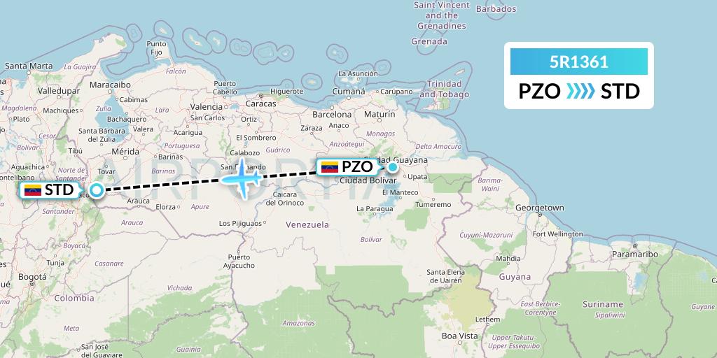 5R1361 Rutaca Airlines Flight Map: Puerto Ordaz to Santo Domingo