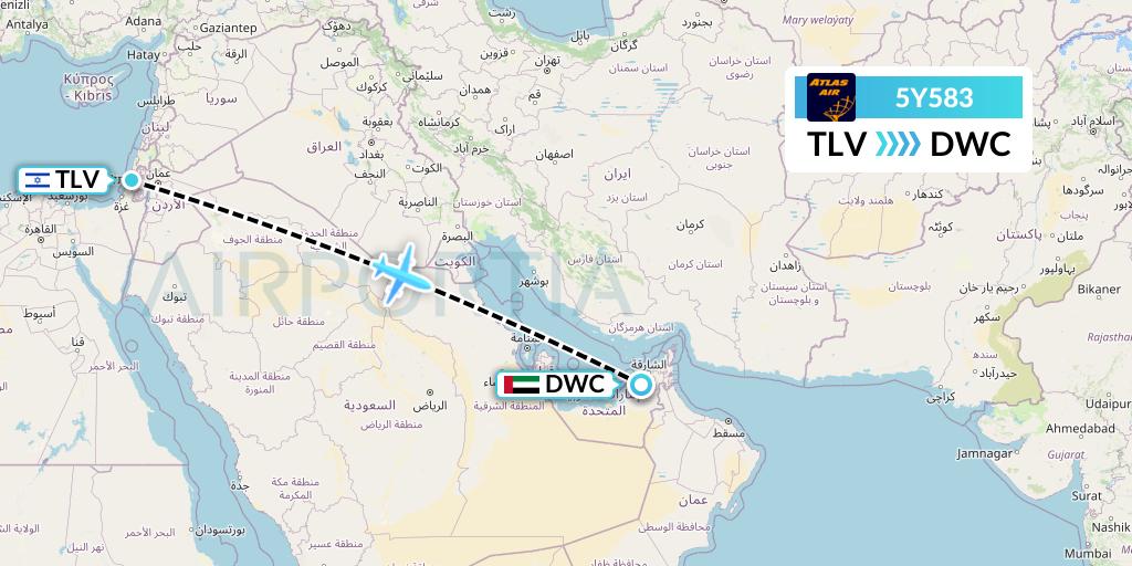 5Y583 Atlas Air Flight Map: Tel Aviv to Dubai