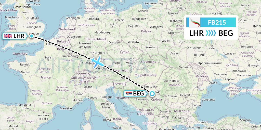 FB215 Bulgaria Air Flight Map: London to Belgrade