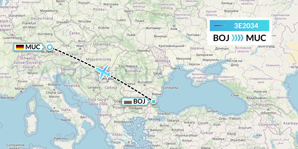 3E2034 Air Choice One Flight Map: Burgas to Munich