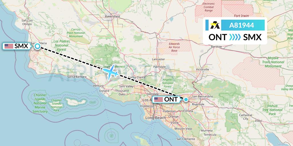 A81944 Aerolink Uganda Flight Map: Ontario to Santa Maria
