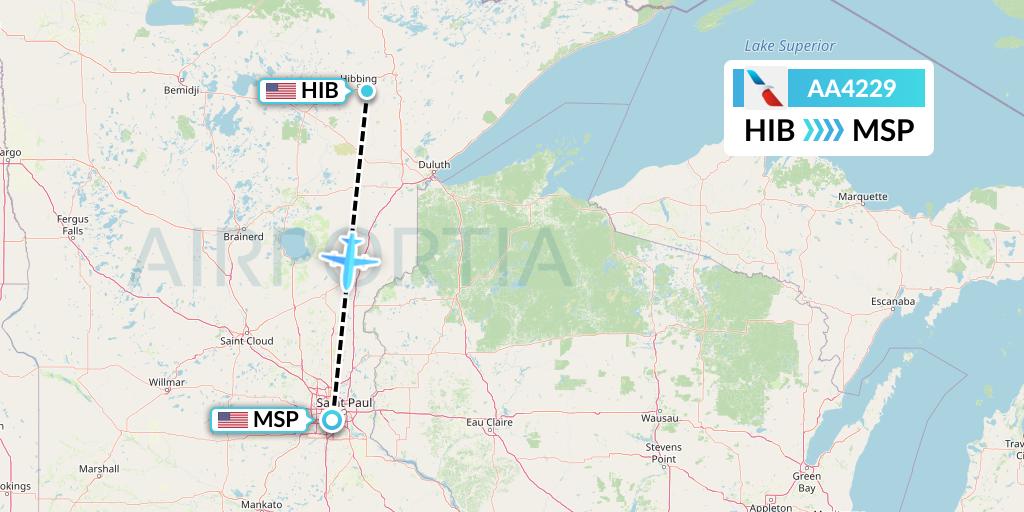 AA4229 American Airlines Flight Map: Hibbing to Minneapolis