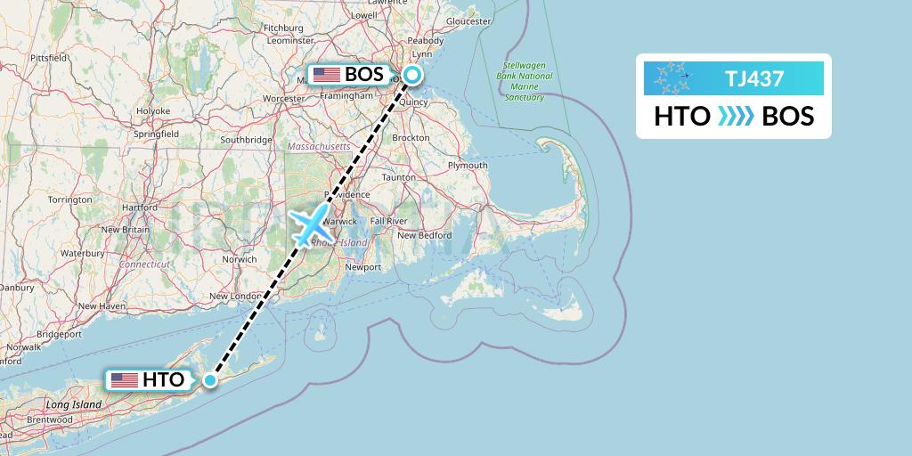 TJ437 Tradewind Aviation Flight Map: East Hampton to Boston
